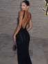 Trendix Knit Backless Dress for Women V Neck Slim Sleeveless Suspender Maxi Dress Vacation Sexy Beach Knitted Elegant Long Dress