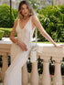 Trendix Knit Backless Dress for Women V Neck Slim Sleeveless Suspender Maxi Dress Vacation Sexy Beach Knitted Elegant Long Dress