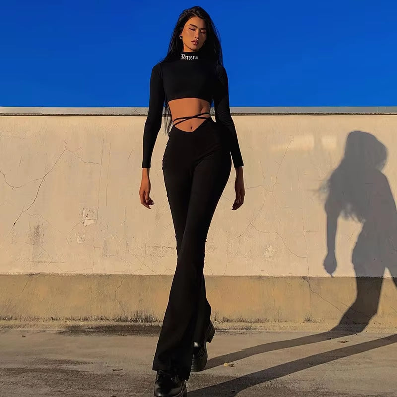 Y2K V-Shape Waist Flare Pants Fashion Style Sexy Strechy Trousers Women Lace up High Waist Low Rise Harajuku Solid Full Length