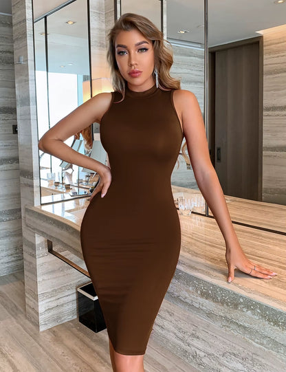 Summer Skinny Bodycon Sleeveless Sexy Dress for Women Casual Elegant Midi Knitting Night Club Vestidos Lady Streetwear Outfits